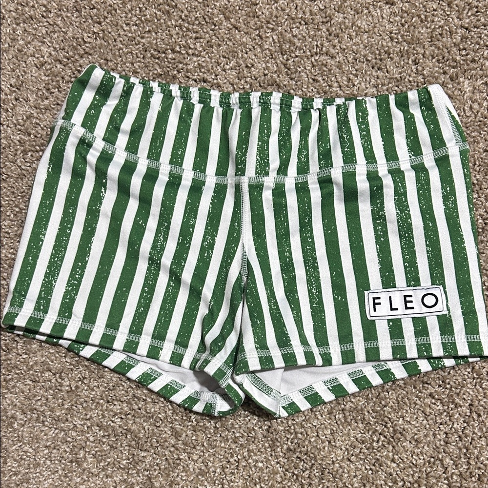 Fleo Striped Green and White Athletic Shorts